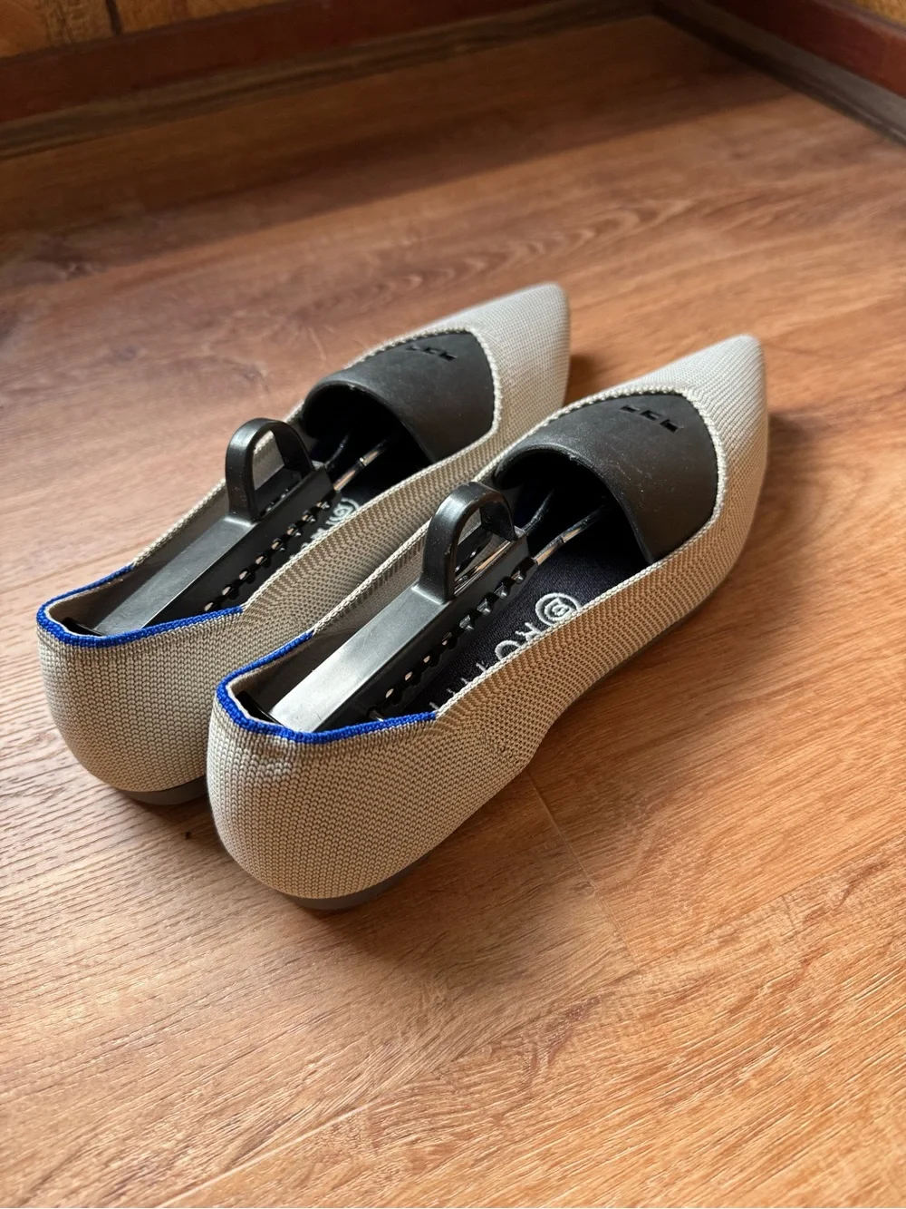 Rothy's Pointed Toe Flats in Light Gray with Blue Trim - Picture 3 of 3